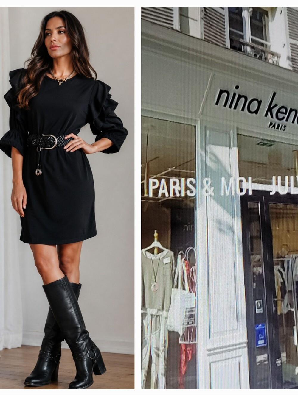 Black Ruffle Sleeve Shift Dress